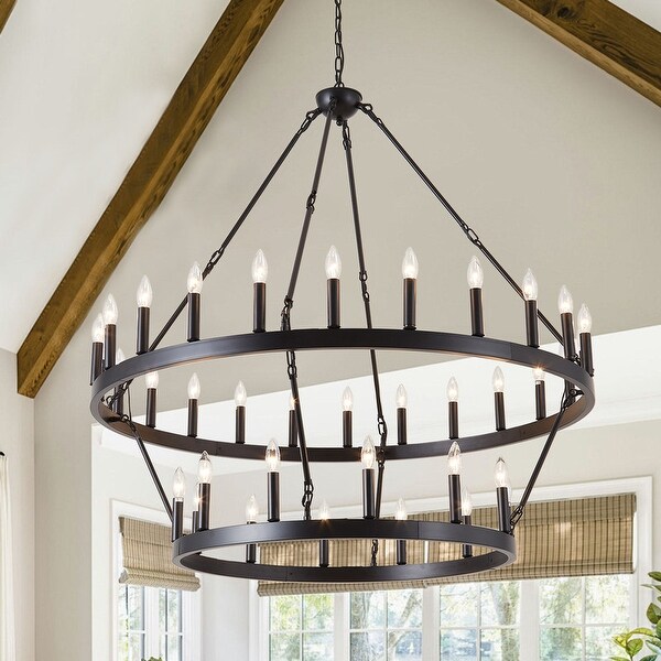 48inch Farmhouse Industrial Round Black Large Wagon Wheel Chandelier 48 inch On Sale Bed Bath Beyond 40121914