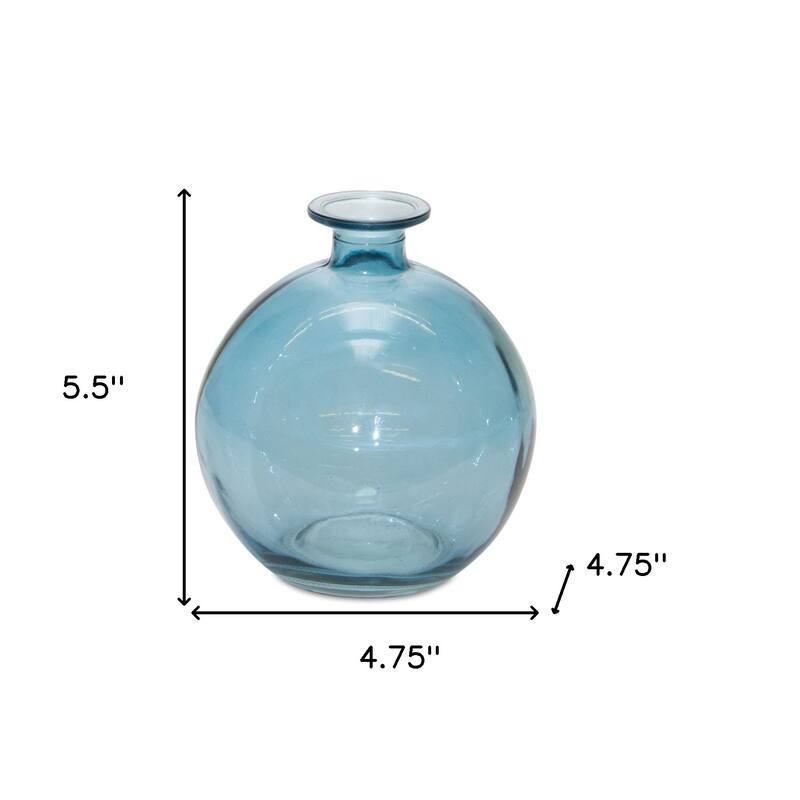 Blue Glass Round Table Bud Vases Set of 2 for Coastal Home Decor