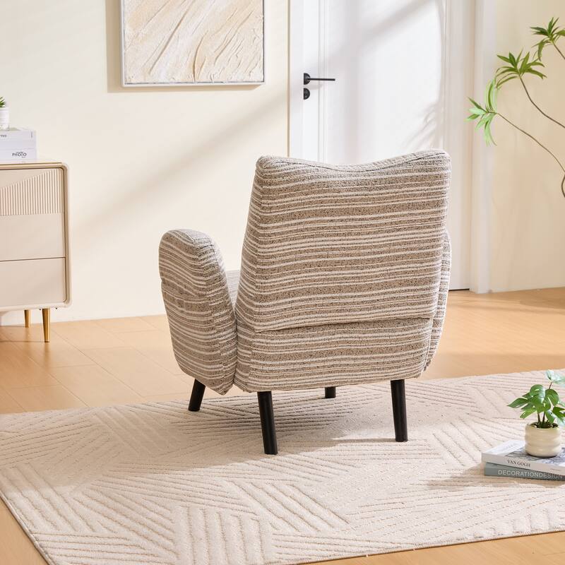 Modern style armchair with sanded fabric, Side storage pocket, Solid wood legs, Comfortable reading chair for living room