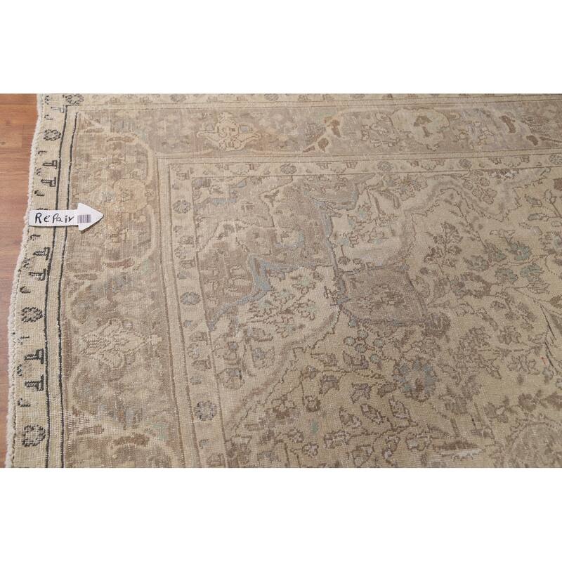 Hand Knotted Oriental 100% Wool Carpet Traditional Floral Beige & Ivories Tabriz Area Rug - 10' 11'' X 8' 1''
