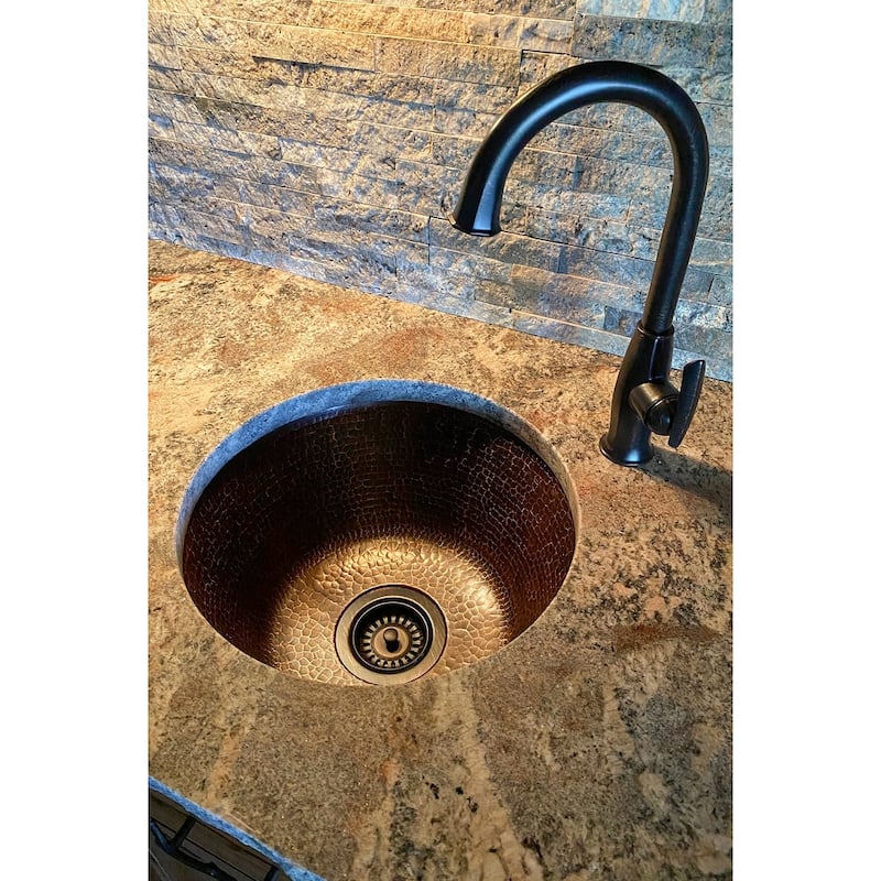 16-in Round Hammered Copper Prep Sink w/ 3.5-in Drain Opening (BR16DB3)