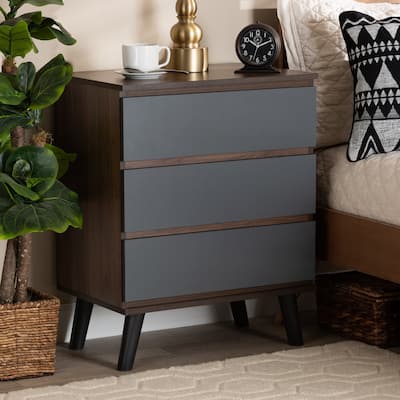 Roldan Two-Tone Walnut and Grey Finished Wood 3-Drawer Bedroom Chest