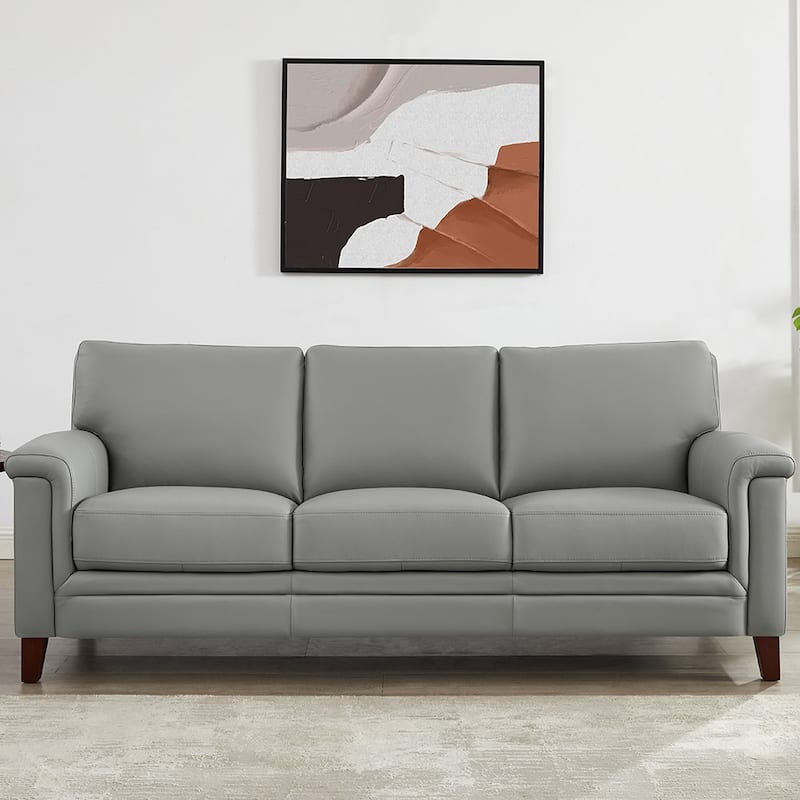 Hydeline Westcott Top Grain Leather Sofa Couch with Memory Foam and Springs - Silver Gray