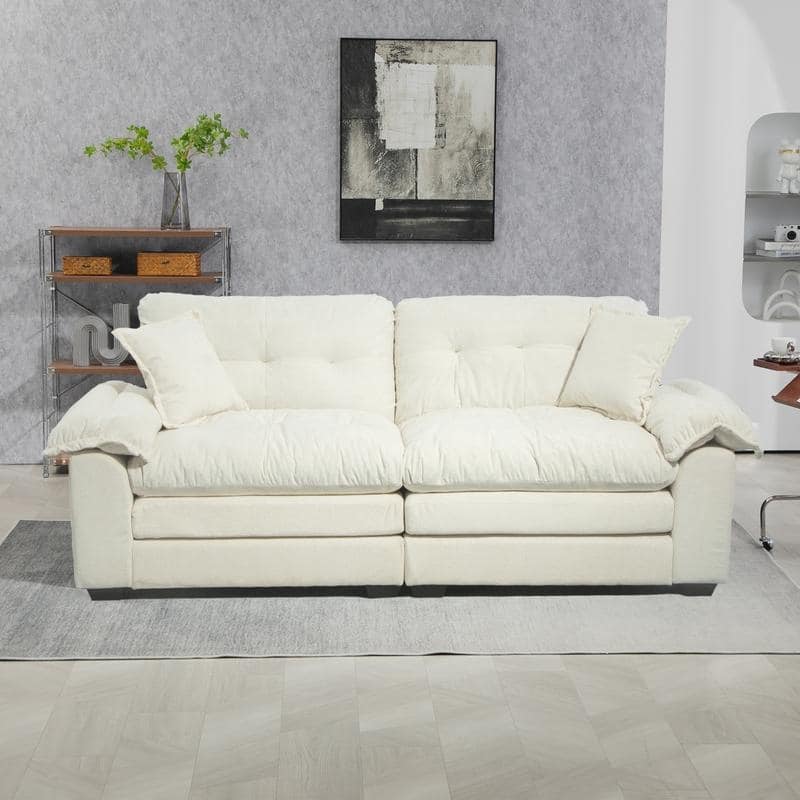 84" Chenille Loveseat Sofa with Memory Foam&Pocket Springs, Deep Seat Couch with 2 Throw Pillows