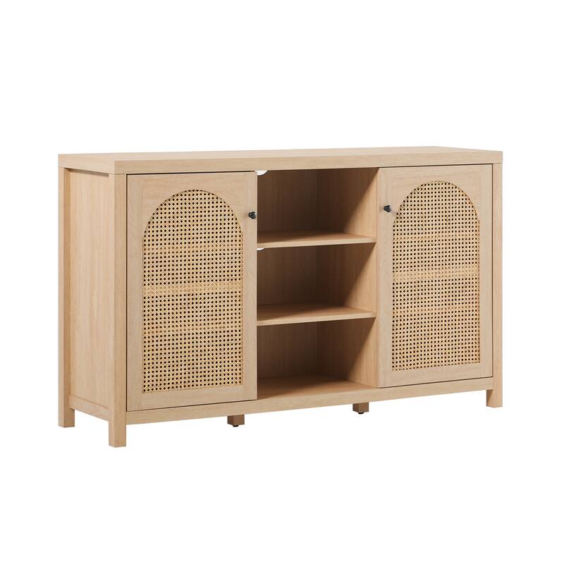 Transitional 58" 2-Door Sideboard with Arched Rattan Panels