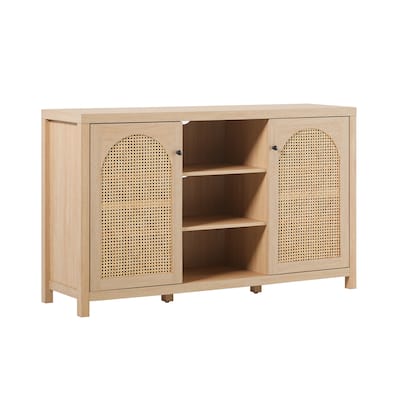 Transitional 58" 2-Door Sideboard with Arched Rattan Panels