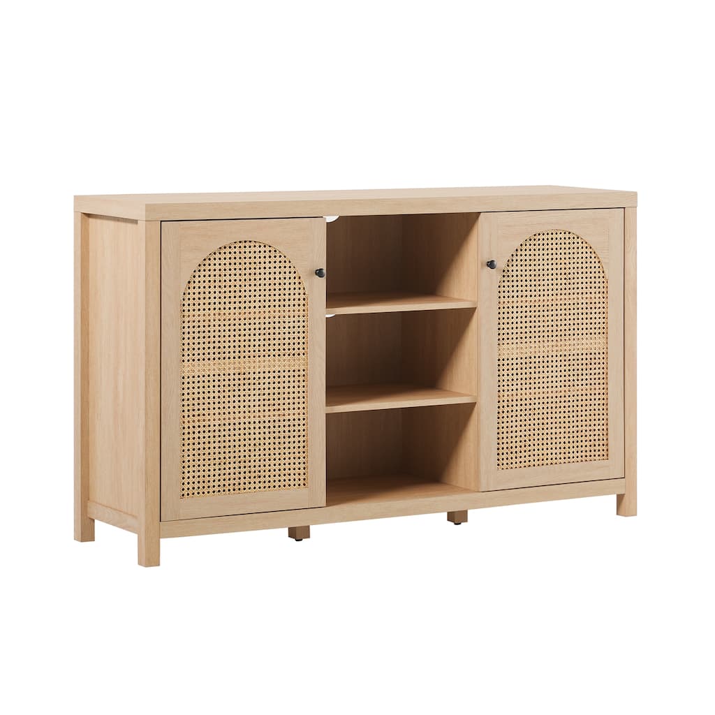 Transitional 58" 2-Door Sideboard with Arched Rattan Panels