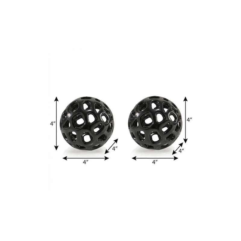 HomeRoots Set of Two Black Aluminum Hand Painted Decorative Orbs - 4.00 in. x 4.00 in. x 4.00 in.