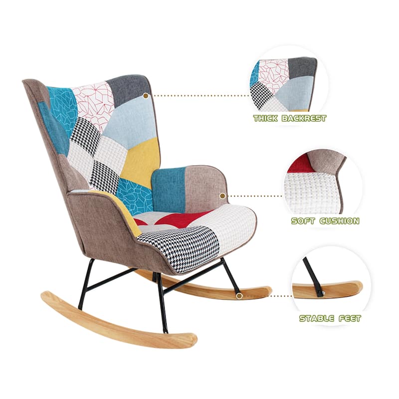 Comfortable Rocking Chair with Ottoman, Ideal for Relaxing in the Living Room or Bedroom.