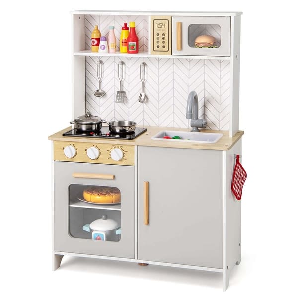slide 2 of 10, Costway Kids Kitchen Playset with Lights Sounds Microwave Stoves Oven - See Details White - See Details