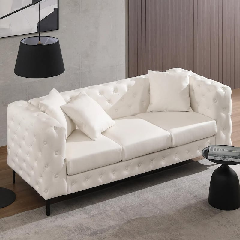 Morden Fort Modern Velvet Sofa with Button Tufted,Solid Wood Frame and Iron Legs