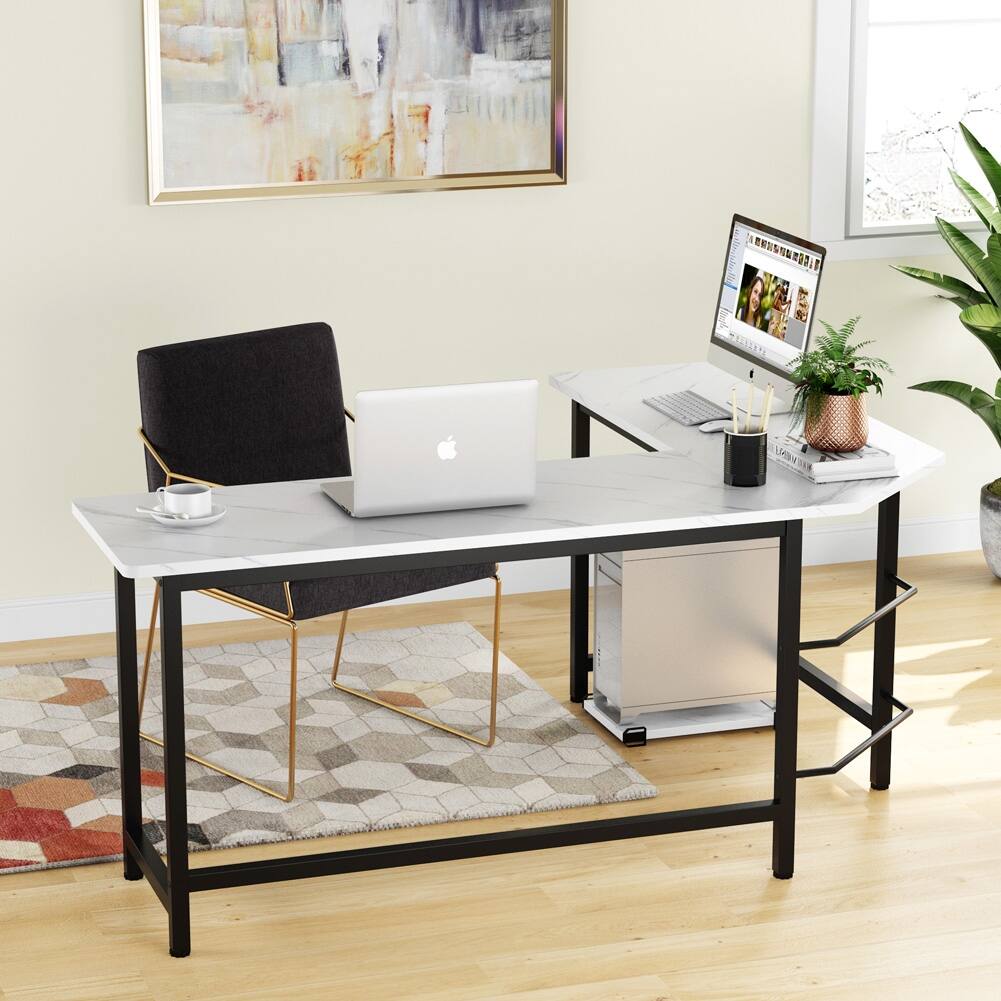 Shop Tribesigns Modern L Shaped Desk Corner Computer Desk Gaming Table Faux Marble Black Overstock 31970175