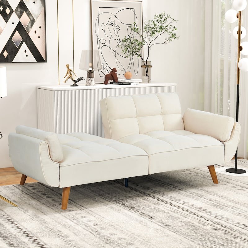 Futon Sofa Bed, Convertible Folding Futon Couch Recliner Lounge For Living Room With 2 Pillow/Armrest