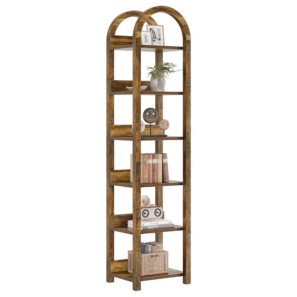 6-Tier Narrow Bookshelf, 71" Tall Arched Bookcase with Shelves
