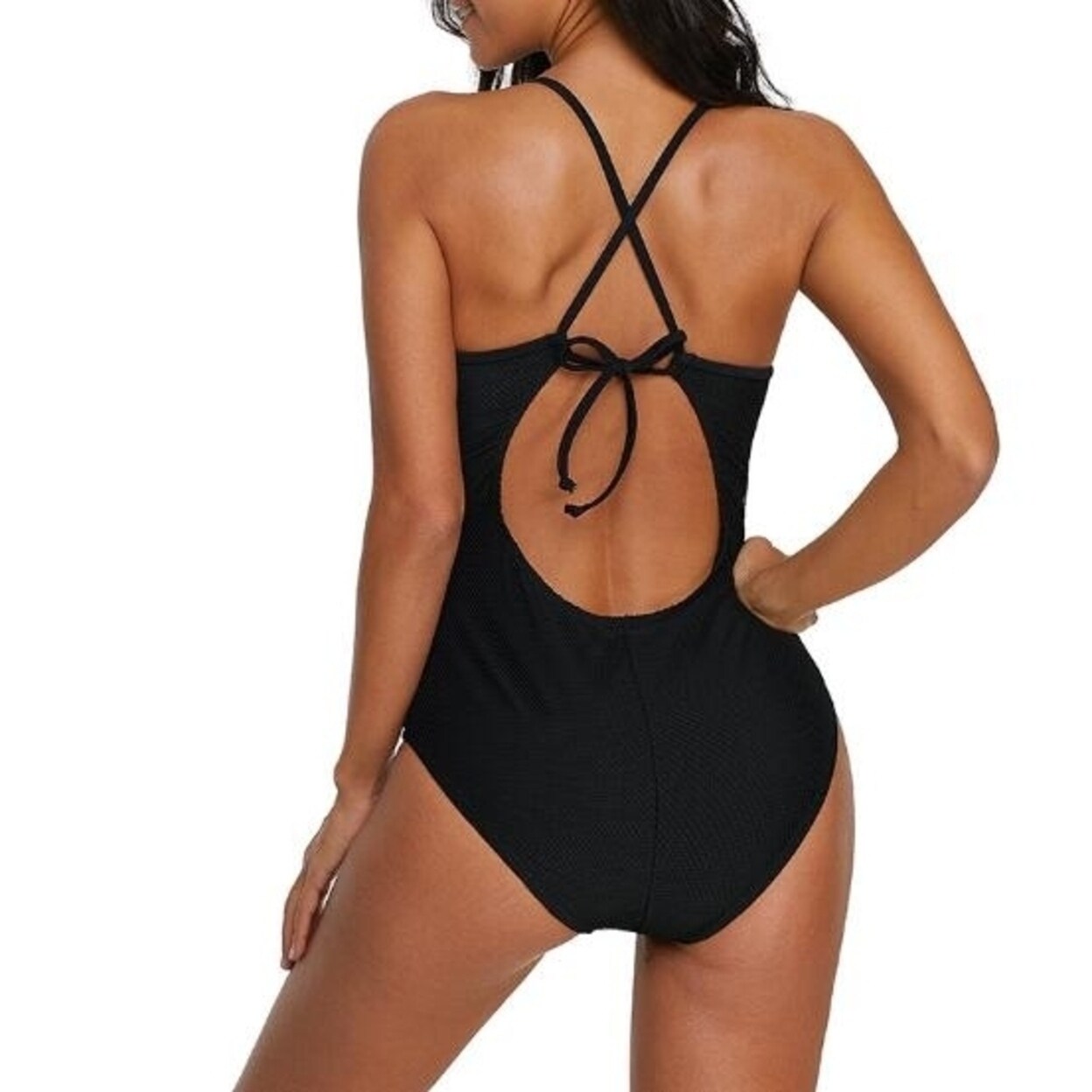 LINKIOM Women One Piece Swimsuit High Neck Plunge Mesh Ruched Monokini Swimwear