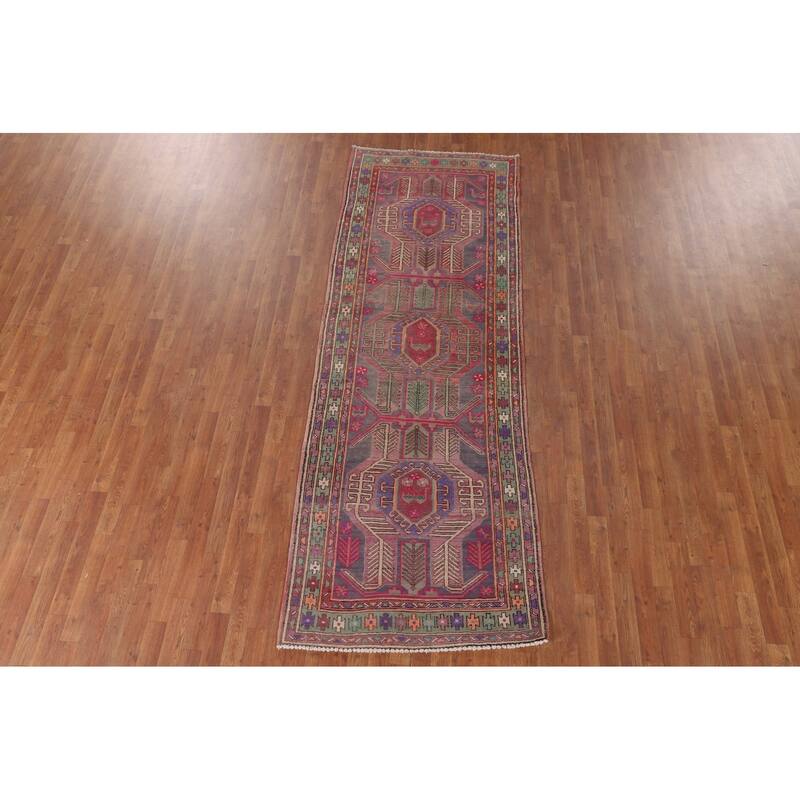 Over-Dyed Ardebil Persian Vintage Runner Rug Handmade Wool Carpet - 3'7"x 10'0"