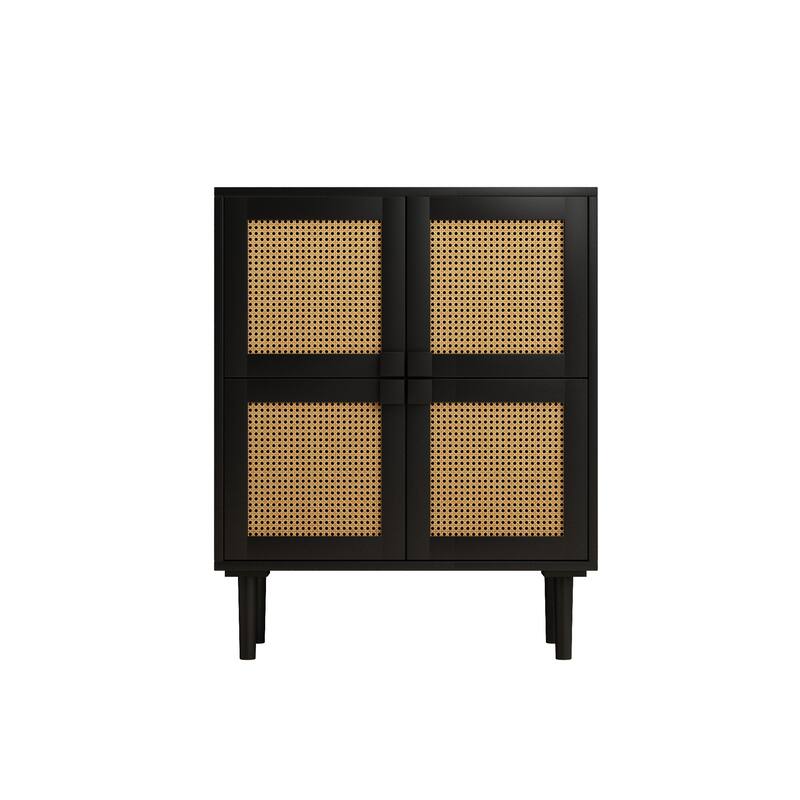 4-Doors Rattan Mesh Storage Cabinet Sideboard with Eight Storage Spaces