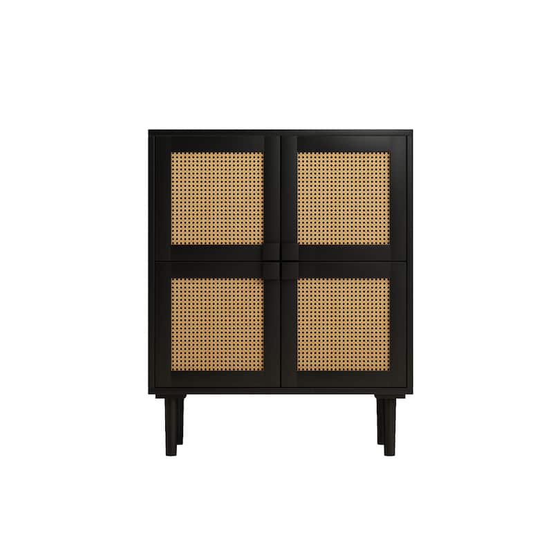 Modern Sideboard 4-Doors Rattan Mesh Storage Cabinet