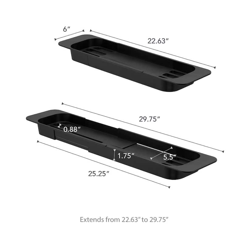 Yamazaki Home Expandable Bathtub Caddy, ABS Plastic, Holds 6.6 lbs, Expandable - L 6.1 x W 22.64 x H 1.77 inches