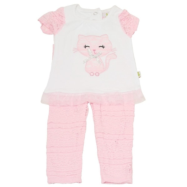 Shop Duck Duck Goose Baby Girls Pink Cat Applique Lace 2 Pc Pant
