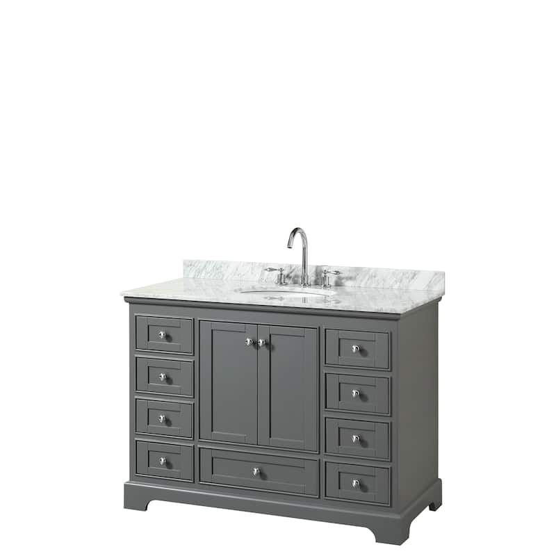Deborah 48-inch Dark Gray Single Vanity, Oval Sink, No Mirror - Dark Gray, Chrome, White Carrara Marble Top