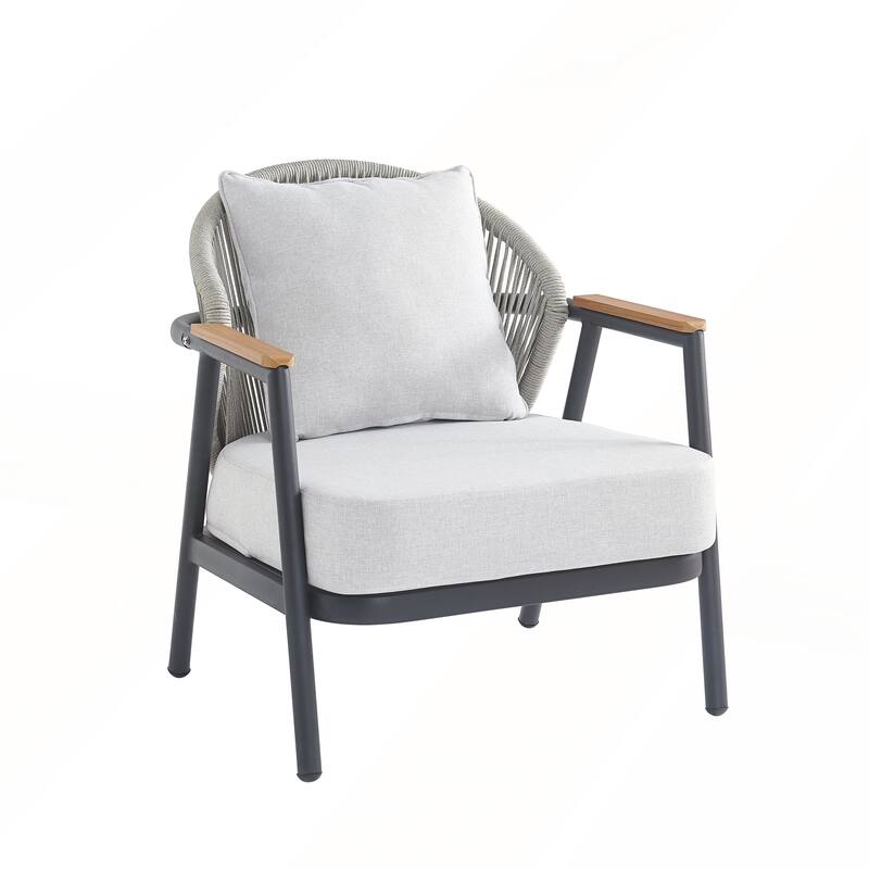 Outdoor Rope Club Chair with Textured Taupe Cushion Set of 1