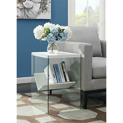 Contemporary End Table with Glass Panel Sides, Durable Top Shelf and Lower Storage Shelf for Modern Living Spaces - 16.5