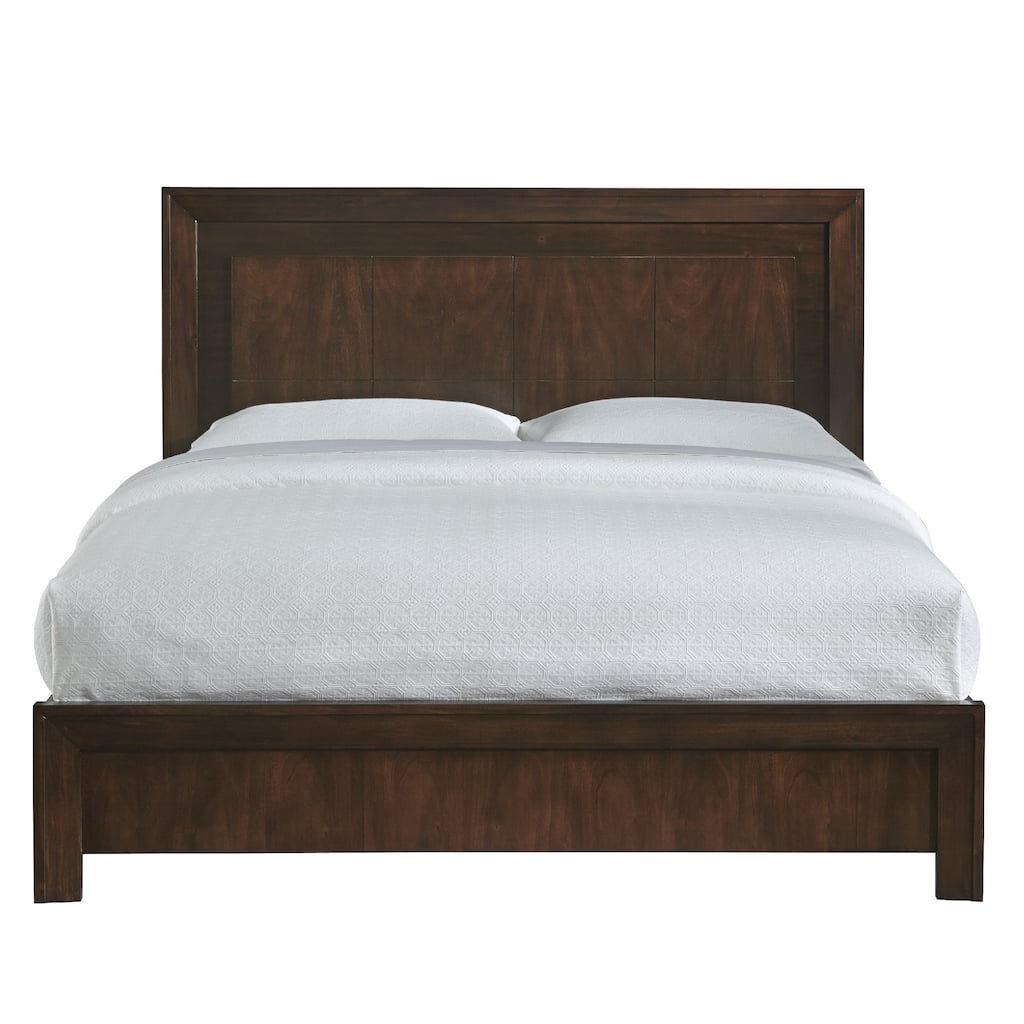 Steve Modern Solid Pine Wood Platform Queen Bed with Metal Legs, Brown