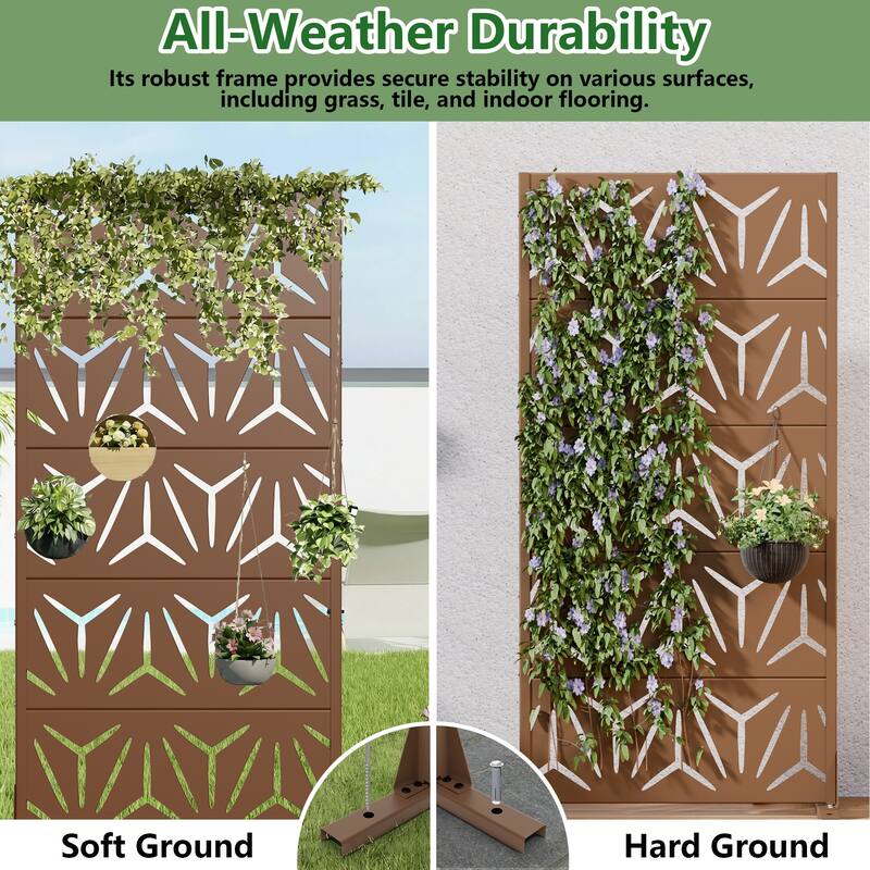 72" H×47"W Dovelina Black Outdoor Freestanding Metal Privacy Screen Decorative Garden Fence