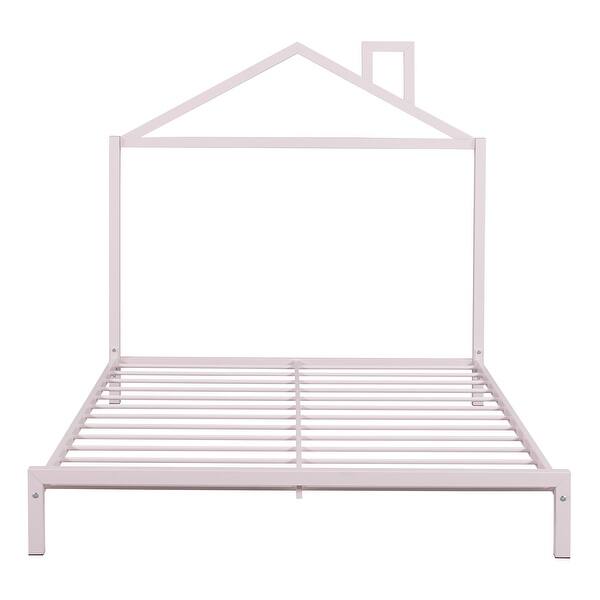 slide 2 of 48, Metal Slats Bed Frame Grounded Bed w/House Shaped Headboard Pink - Full