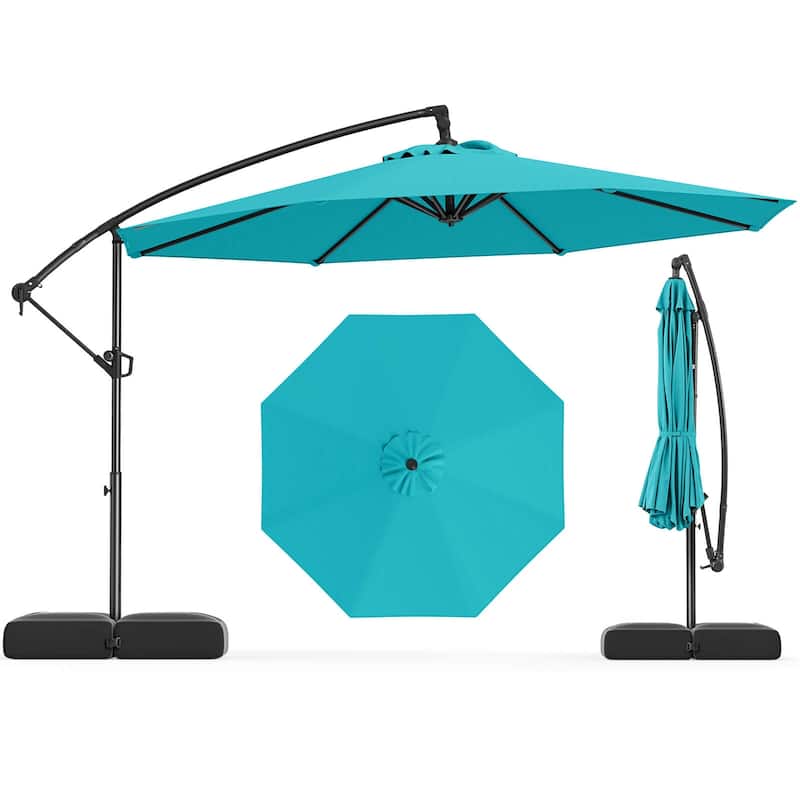 Costway 10 FT Offset Hanging Umbrella with Base Patio Cantilever - Turquoise