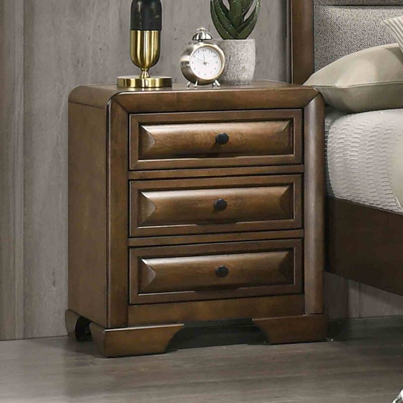 Transitional Nightstand - Brown Finish with Cup Pulls & Dovetail Drawers