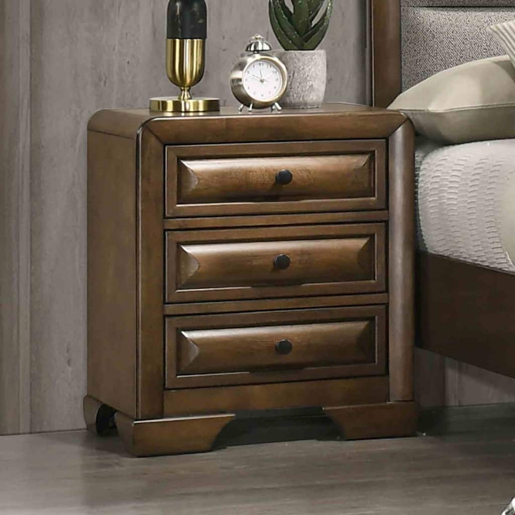 Transitional Nightstand - Brown Finish with Cup Pulls & Dovetail Drawers