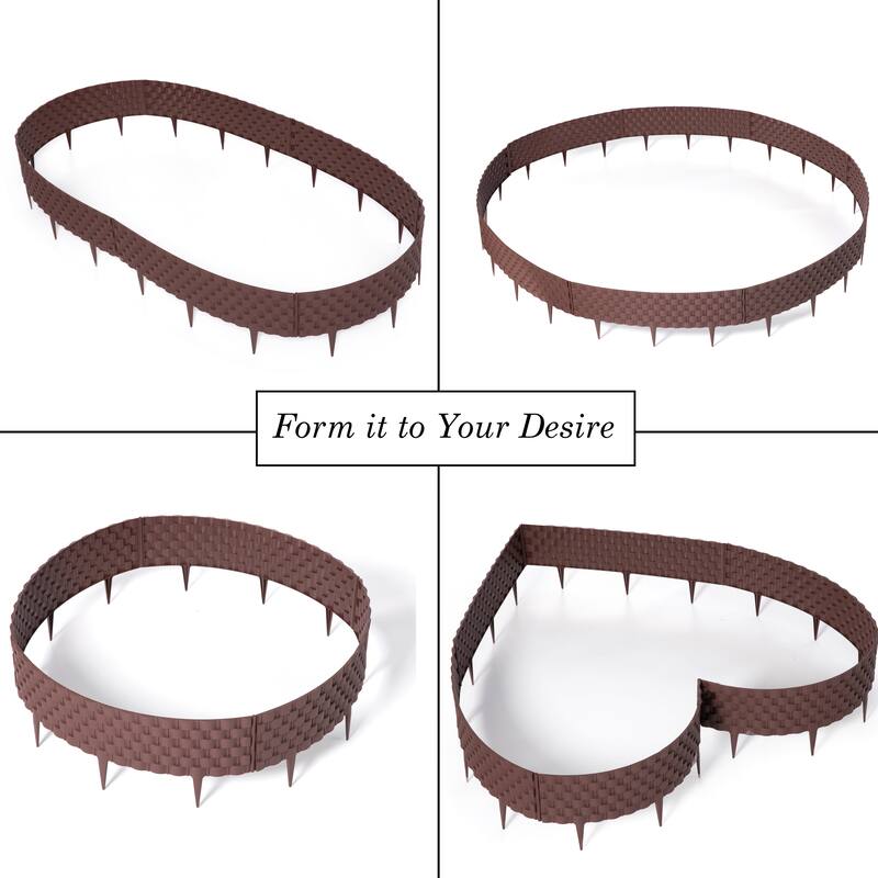 Set of 8 Pcs Decorative Rattan-Inspired Plastic Landscape Edging and Garden Fence Borders in a Rich Coffee Hue for Lawn