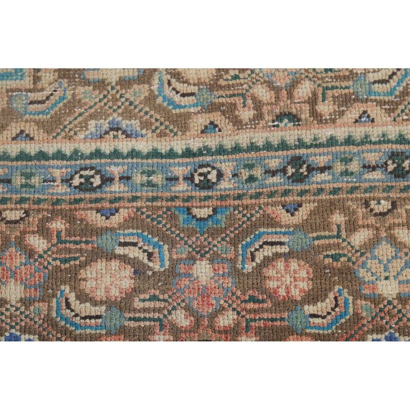 Pink Geometric Tabriz Persian Vintage Rug Hand-Knotted Wool Carpet - 6'7"x 9'9"