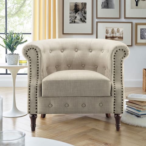 Grove 32'' Wide Tufted Chesterfield Rolled Out with Nailhead Trim Accent Chair