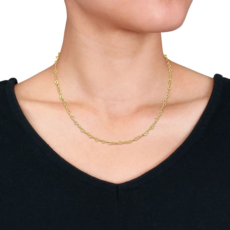 Miadora 3mm Heart Link Chain Necklace and Bracelet Yellow Plated Sterling Silver-18 + 7.5 in