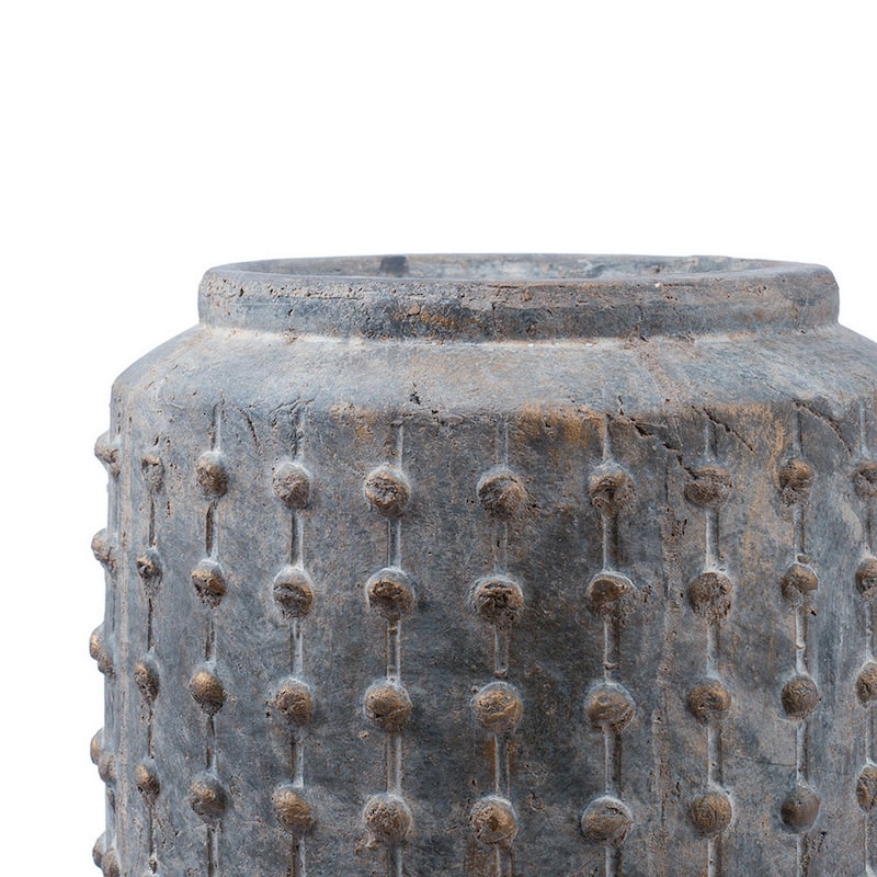 8 Inch Ceramic Planter, Round Curved Bubbled Texture, Weathered Gray Finish