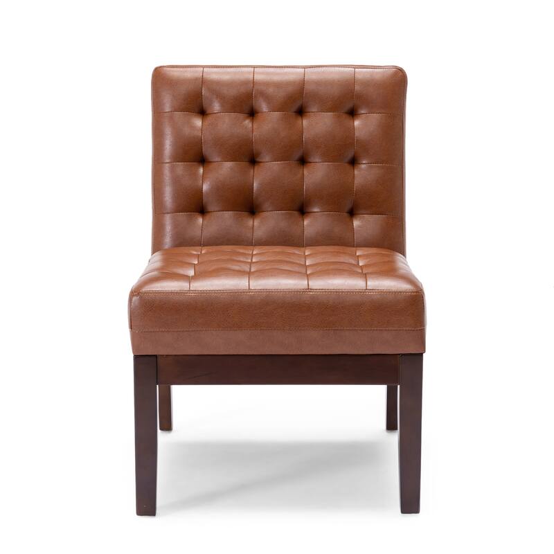 Leather Armless Chair Light Brown Side Chair Corner Chair Dining Chair