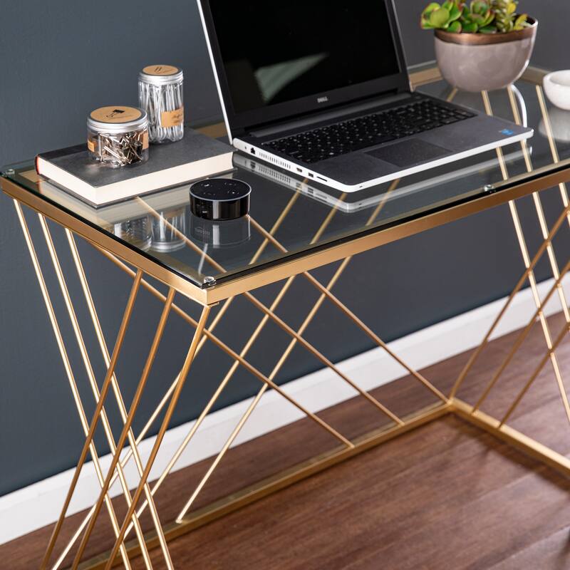SEI Furniture Doreen Contemporary Gold Glass Desk Bed Bath & Beyond