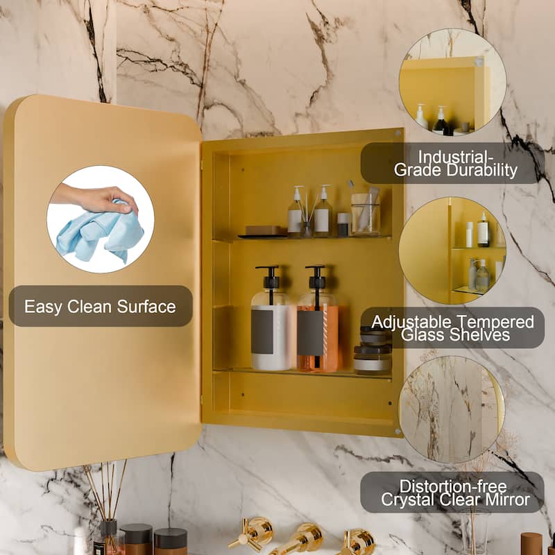 20x30 Inch Recessed Metal Framed Medicine Cabinet with Mirror and Adjustable Shelves Black Wall Mirror with Storage