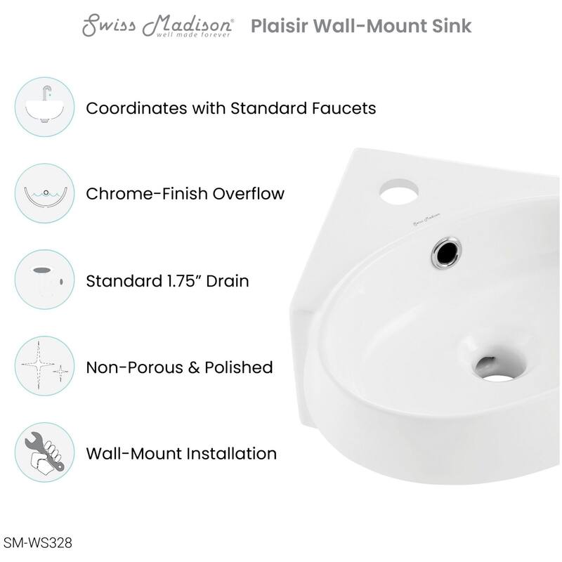 Swiss Madison SM-WS328 Plaisir 14-3/16" Corner Ceramic Wall Mounted