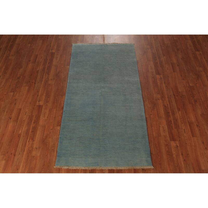 Light Blue Gabbeh Oriental Runner Rug Handmade Wool Carpet - 3'3" x 6'6"