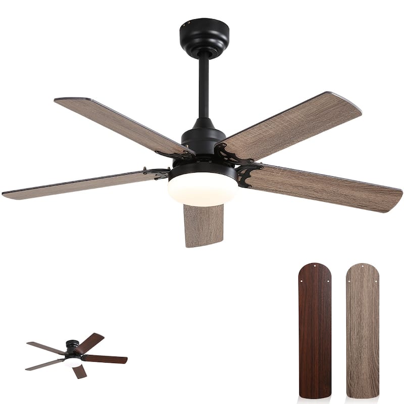 42"/52" Ceiling Fan with Remote,Dual Blade Finish,3CCT LED Light,Plywood Blades,Flush Mount and Downrod Mount - 42 inches - Black with Dual Finish Plywood Blades 
