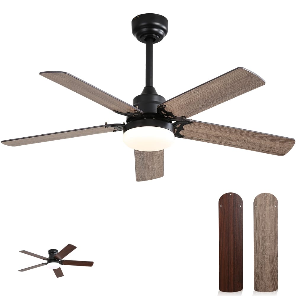 42"/52" Ceiling Fan with Remote,Dual Blade Finish,3CCT LED Light,Plywood Blades,Flush Mount and Downrod Mount