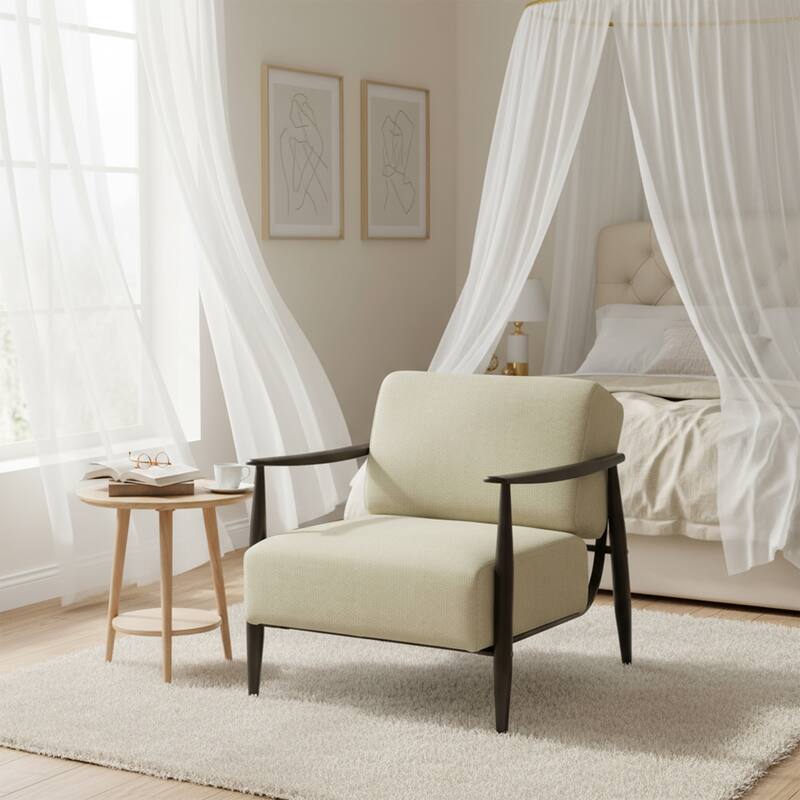 HOMYLIN Mid-Century Accent Chair with Linen Upholstery & Metal Frame