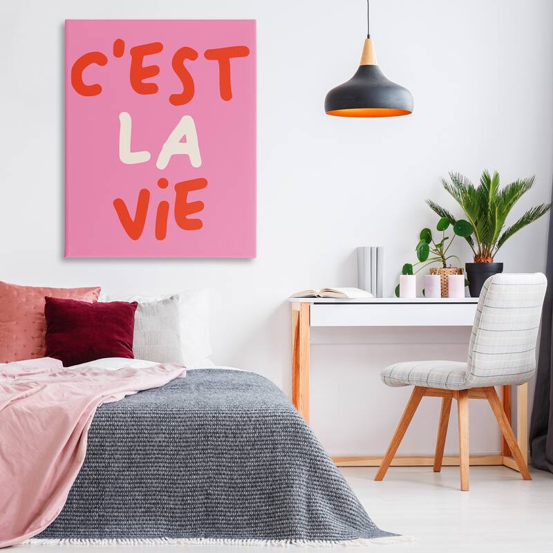 Stupell C'est La Vie on Pink Canvas Wall Art Design By House of Lulu
