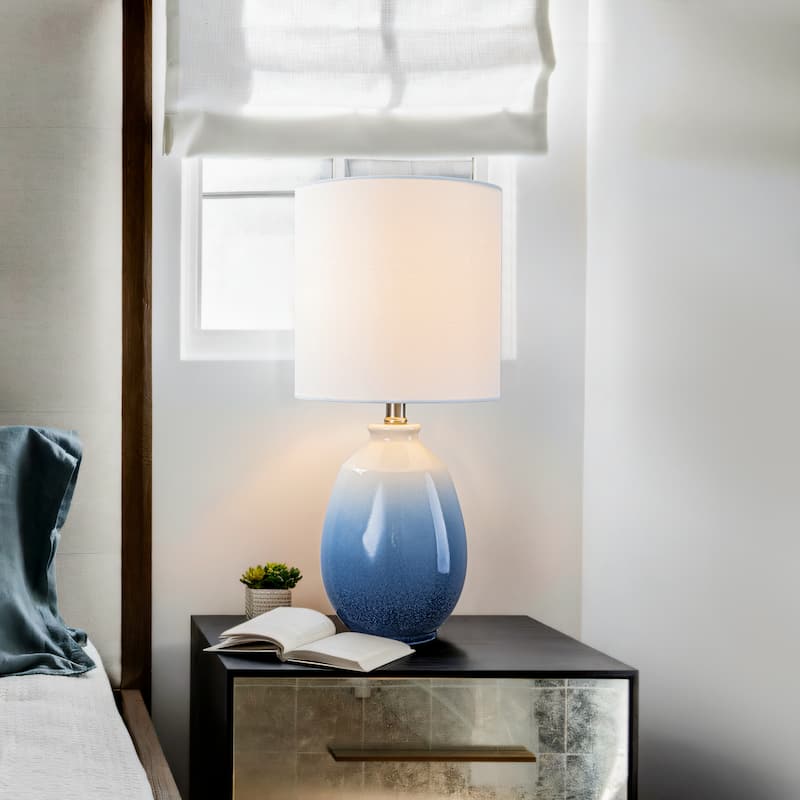 C Cattleya 19in Ceramic Table Lamp with Fabric Linen Shade