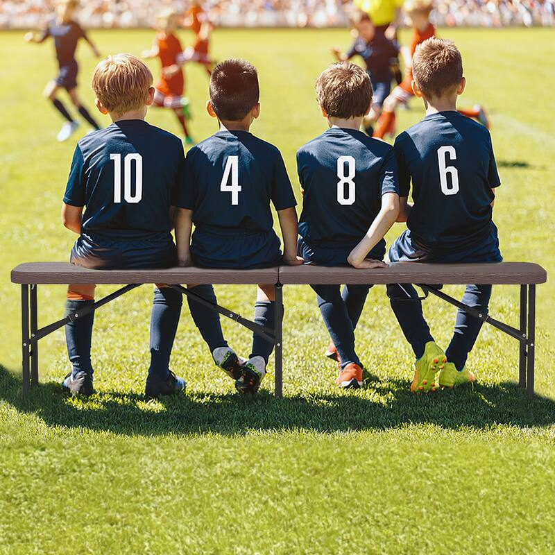 Gymax 2PCS 6 ft Plastic Folding Bench Portable Fold-in-Half Seat w/