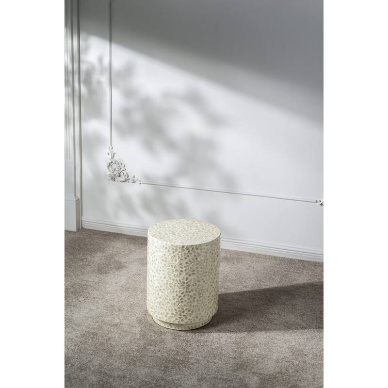 Round Capiz Shell Inlay Accent Stool - 17.75" - White